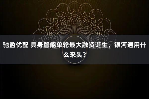 驰盈优配 具身智能单轮最大融资诞生,银河通用什么来头?